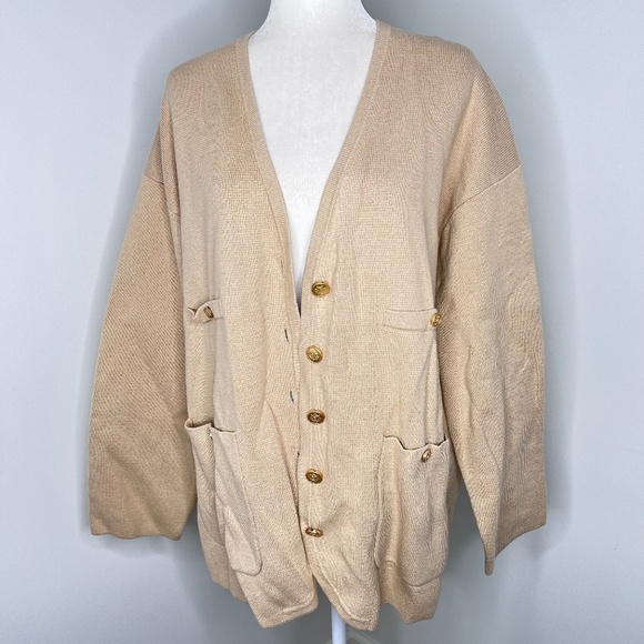 NWT J Crew Long V Neck Sweater Blazer Light Khaki Tan L - Picture 2 of 7